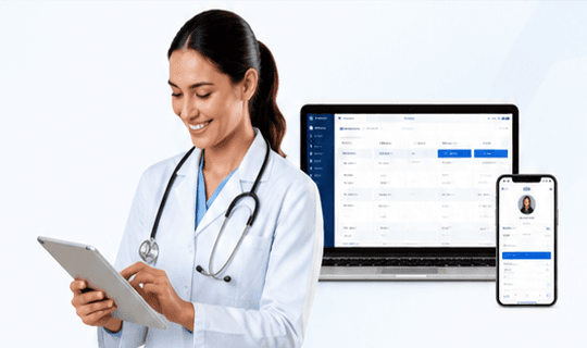 Profesional de salud usando herramientas digitales SAMET